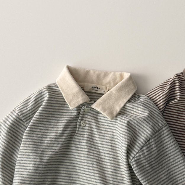 Toddler AMG SP26 Stripe Collared Top (1-6y) - Heather Gray - AT NOON STORE