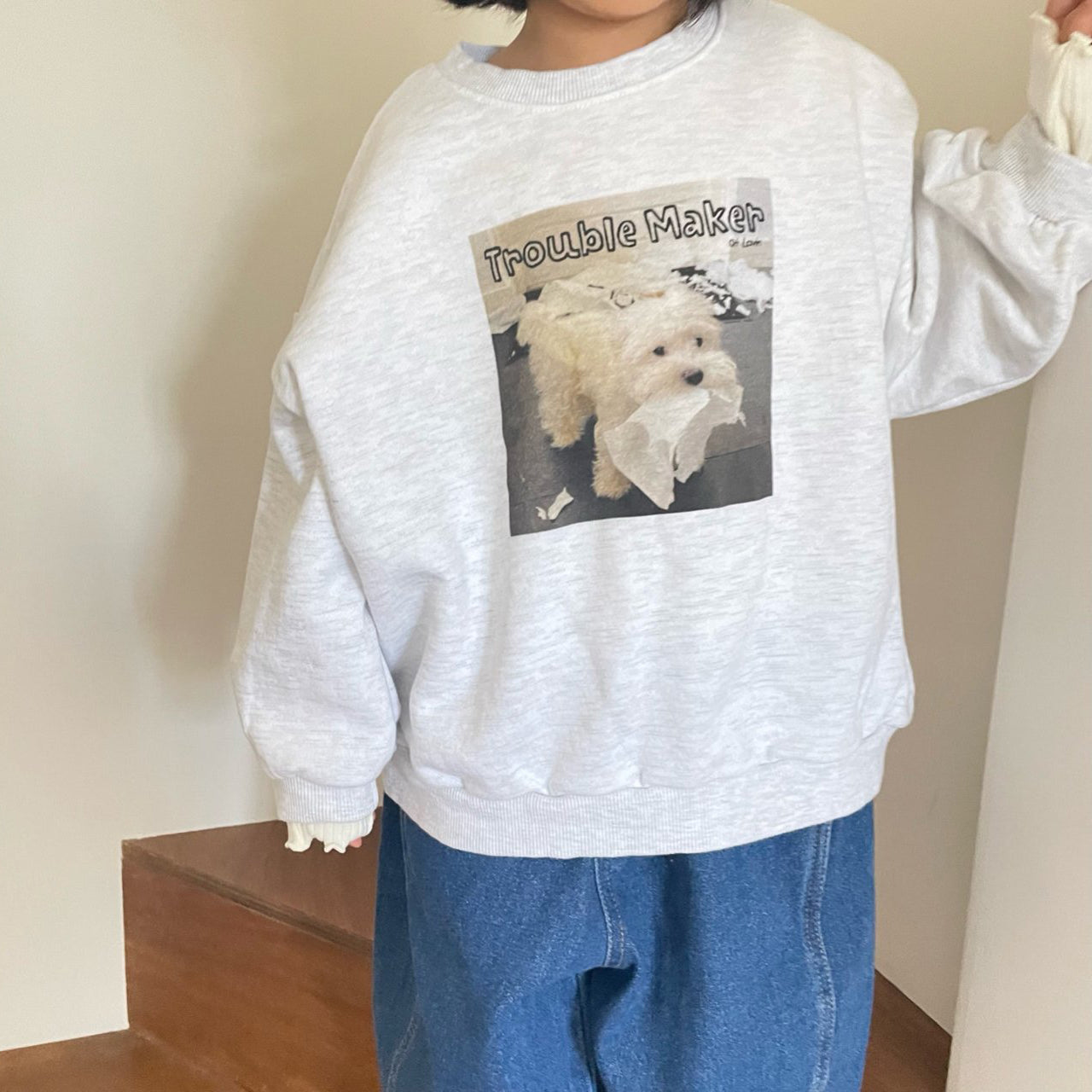 Toddler Adult W25 'Trouble Maker' Long Sleeve Sweatshirt (1-7y, Adult) - Light Heather Gray