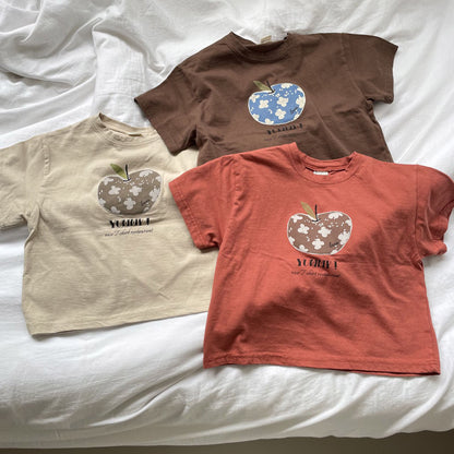 Toddler F25 Apple Print Short Sleeve Top (1-7y) - 3 Colors - AT NOON STORE
