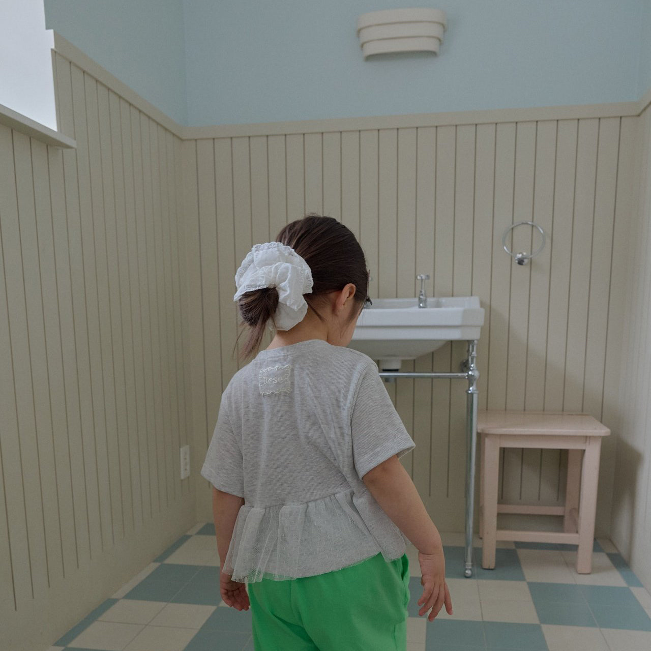 Toddler SS26 Ribbed Lace Peplum Top (2-7y) - Heather Gray - AT NOON STORE