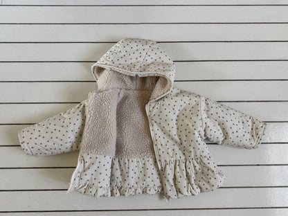 Kids W25 Floral Sherpa Lined Peplum Padded Jacket with Hood (1-6y) - Ivory