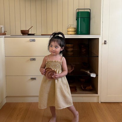 Toddler SS26 Seersucker Gingham Smocked Bodice Dress (1-7y) - Yellow - AT NOON STORE