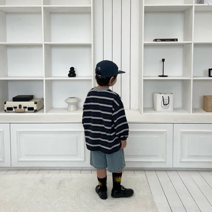 Kids SP26 Crew Neck Stripe Loose Fit Long Sleeve Top (2-7y) - 2 Colors