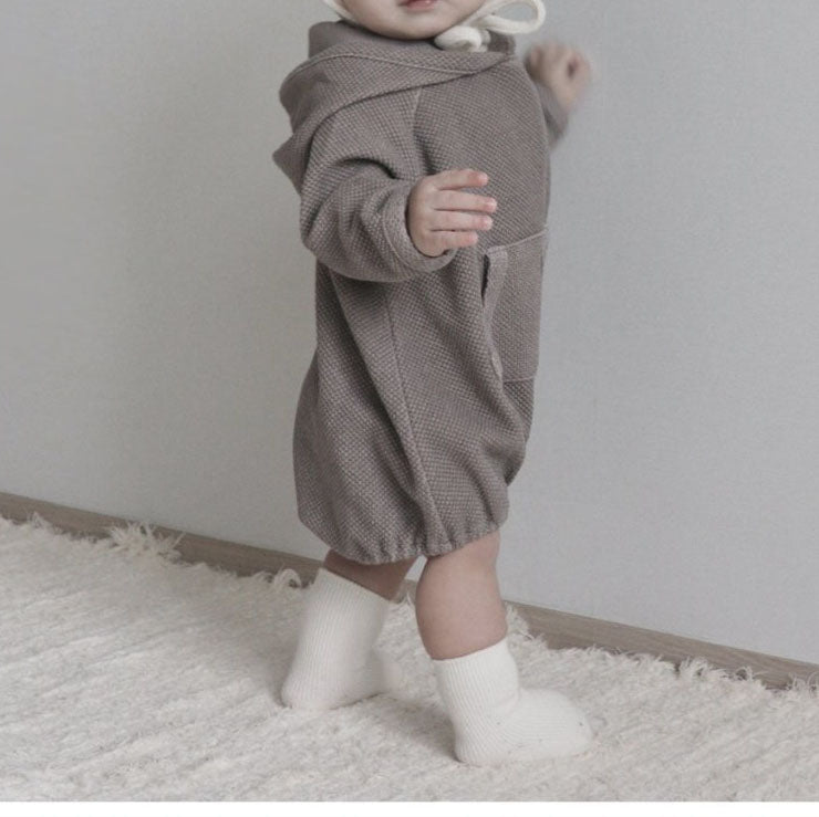 Baby Nunu Textured Kangaroo Pocket Hoodie Romper (3-18m) - 3 Colors - AT NOON STORE