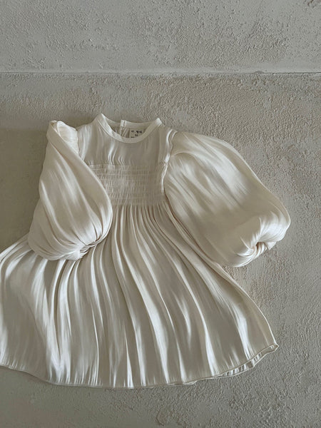 Toddler Lala Smocked Bodice Long Sleeve Satin Dress (1-6y) - Ivory