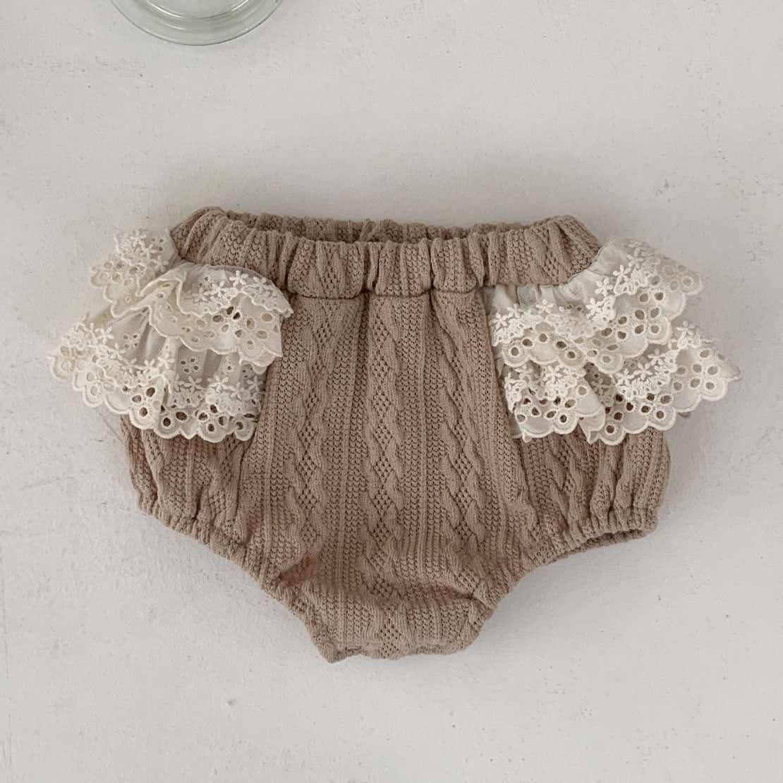 Baby S25 Lace Detail Textured Fabric Bloomer Shorts (3-18m) - 2 Colors