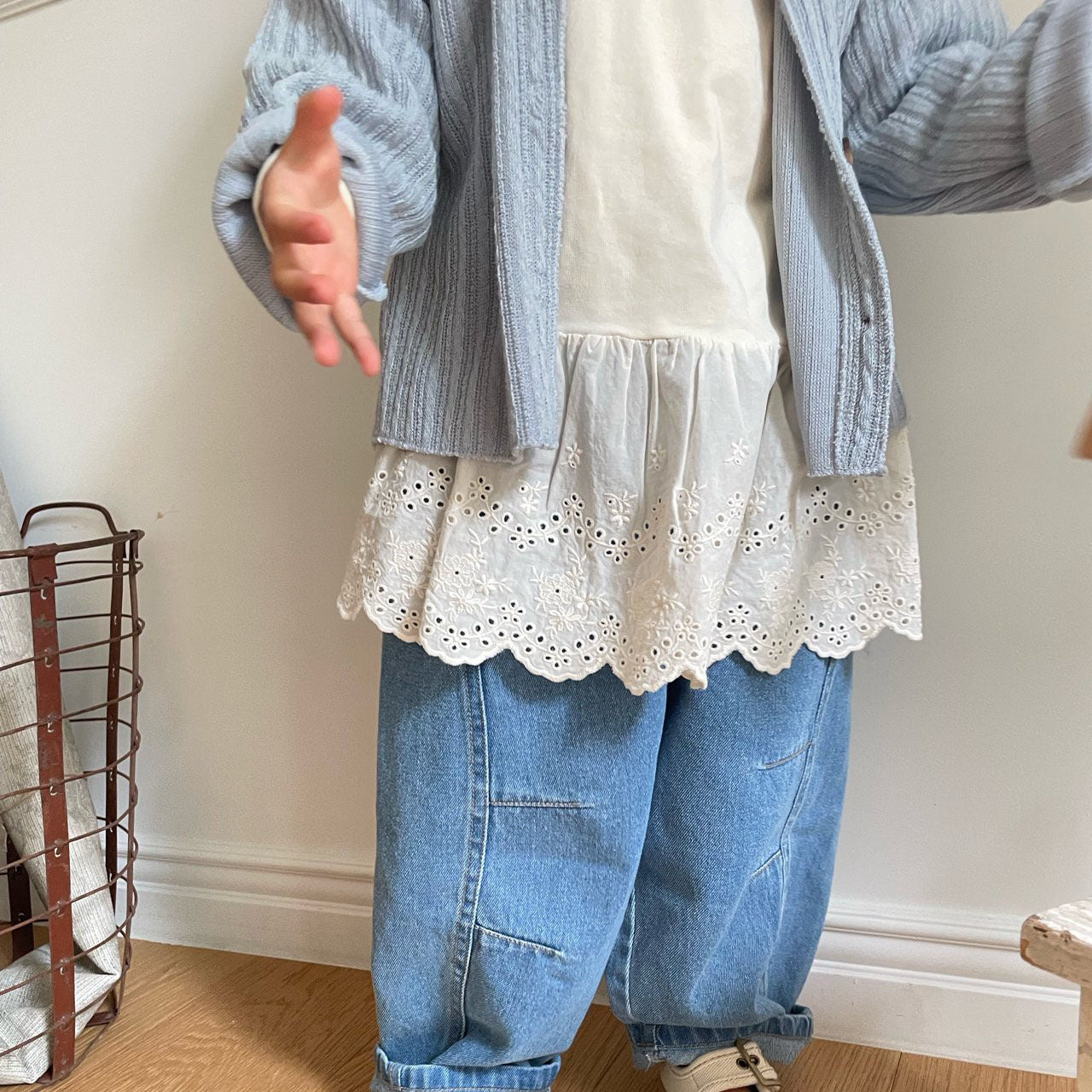 Toddler F25 Lace Detail Long Sleeve Top (1-7y) - Ivory - AT NOON STORE