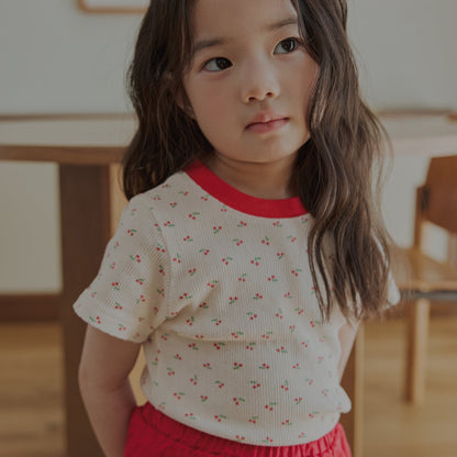 Toddler Land SS26 Cherry All-over Print Pointelle Short Sleeve Top (1-6y) - Red - AT NOON STORE
