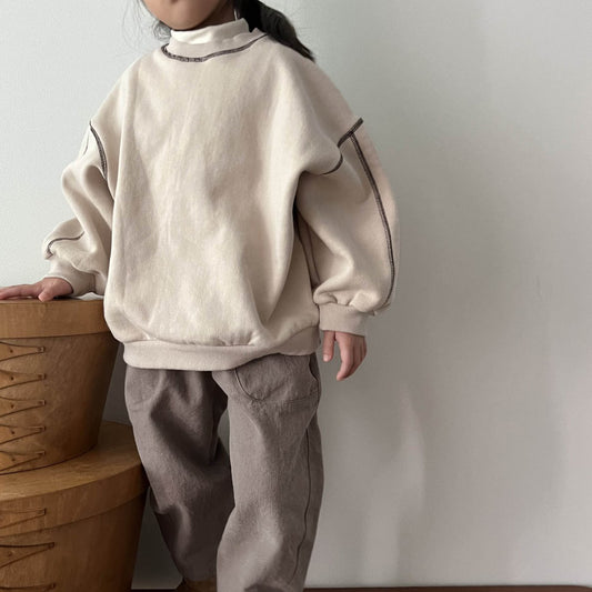 Kids W24 Stitch Detail Loose Fit Sweatshirt (1-7y) - Beige