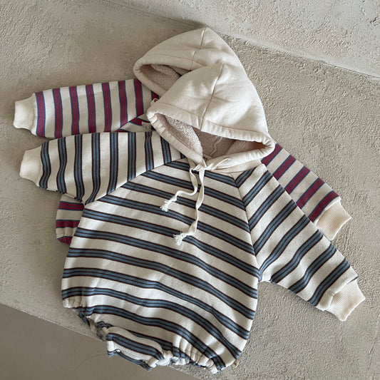 Baby Lala W24 Sherpa Lined Stripe Hooded Romper (6-24m) - 2 Colors