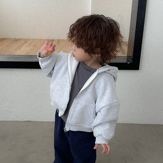 Toddler FW26 Snap Button Zip-Up Hoodie (2-9y) - Light Heather Gray