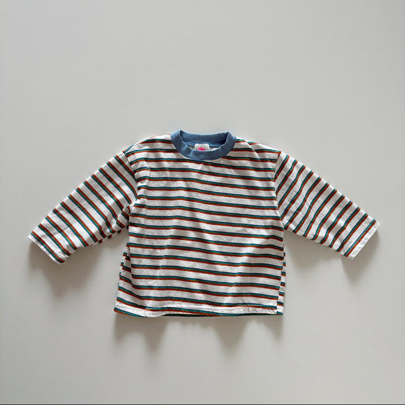 Toddler SP26 Multi Stripe Long Sleeve Loose Fit Top  (1-6y) - Blue - AT NOON STORE