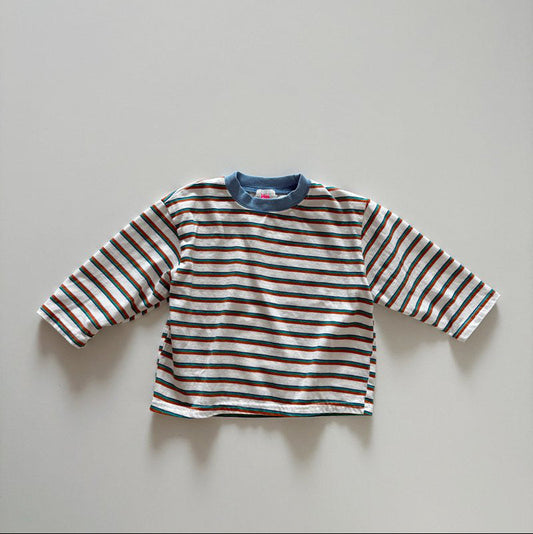 Toddler SP26 Multi Stripe Long Sleeve Loose Fit Top  (1-6y) - Blue - AT NOON STORE