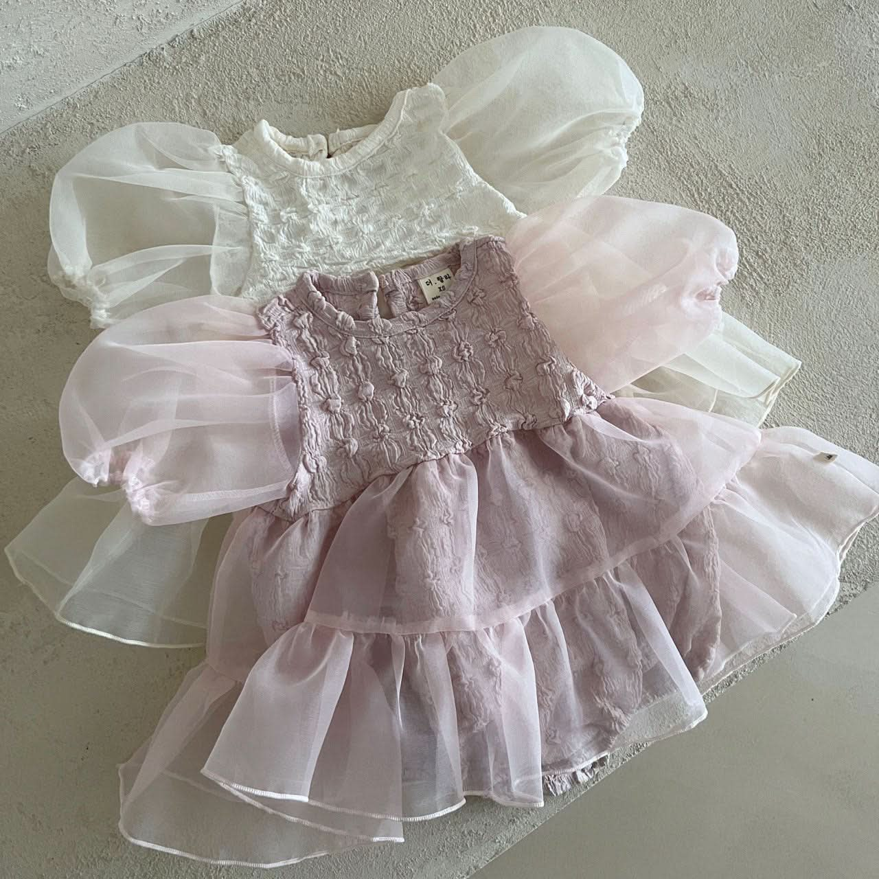 Kids Lala S25 Short Puff Sleeve Tutu Dress (1-6y) - Ivory - AT NOON STORE