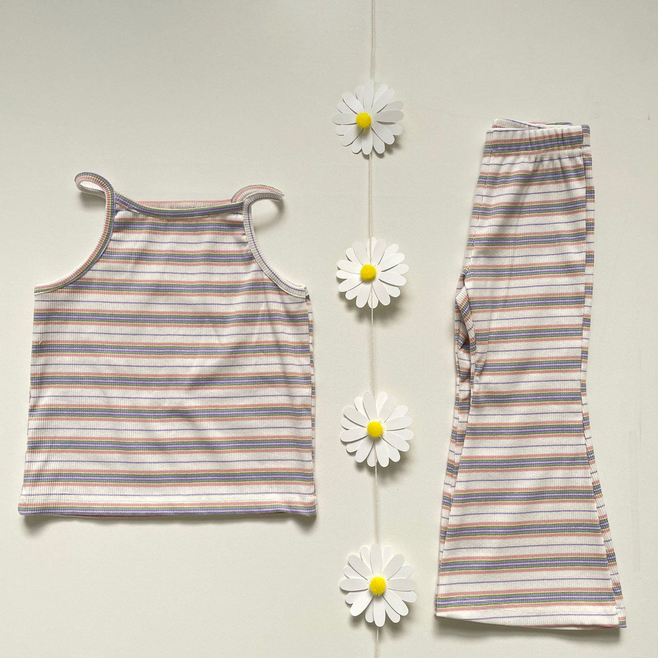 Toddler Multi Stripe Cami and Flare Pants Set (16m-6y) - Ivory+Lilac - AT NOON STORE