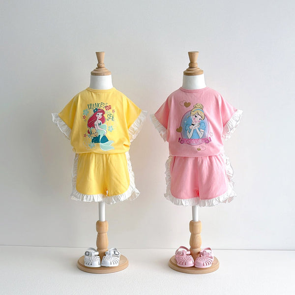 Toddler Disney Princess Print Frill Detail Top and Shorts Set (1-6y) - 3 Colors