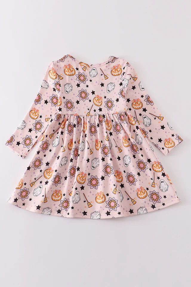 Pink Pumpkin Graphic Dress (1-6y) - Pink - AT NOON STORE