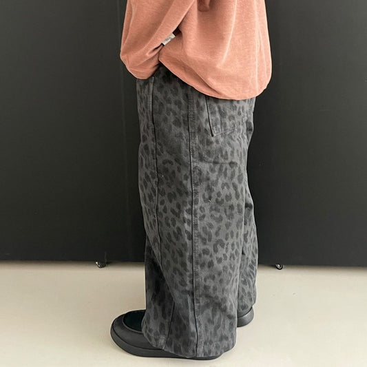 Toddler F25 Side Stitch Detail Cheetah Pants (3-7y) - Charcoal - AT NOON STORE
