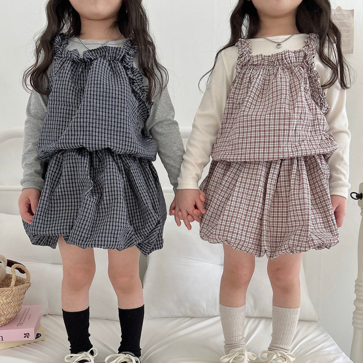 Toddler F26 Plaid Ruffled Bubble Dress(2-7y) - 2 Colors