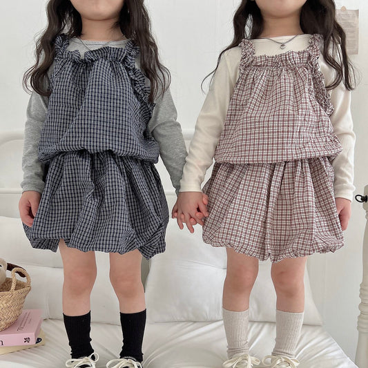Toddler F26 Plaid Ruffled Bubble Dress(2-7y) - 2 Colors