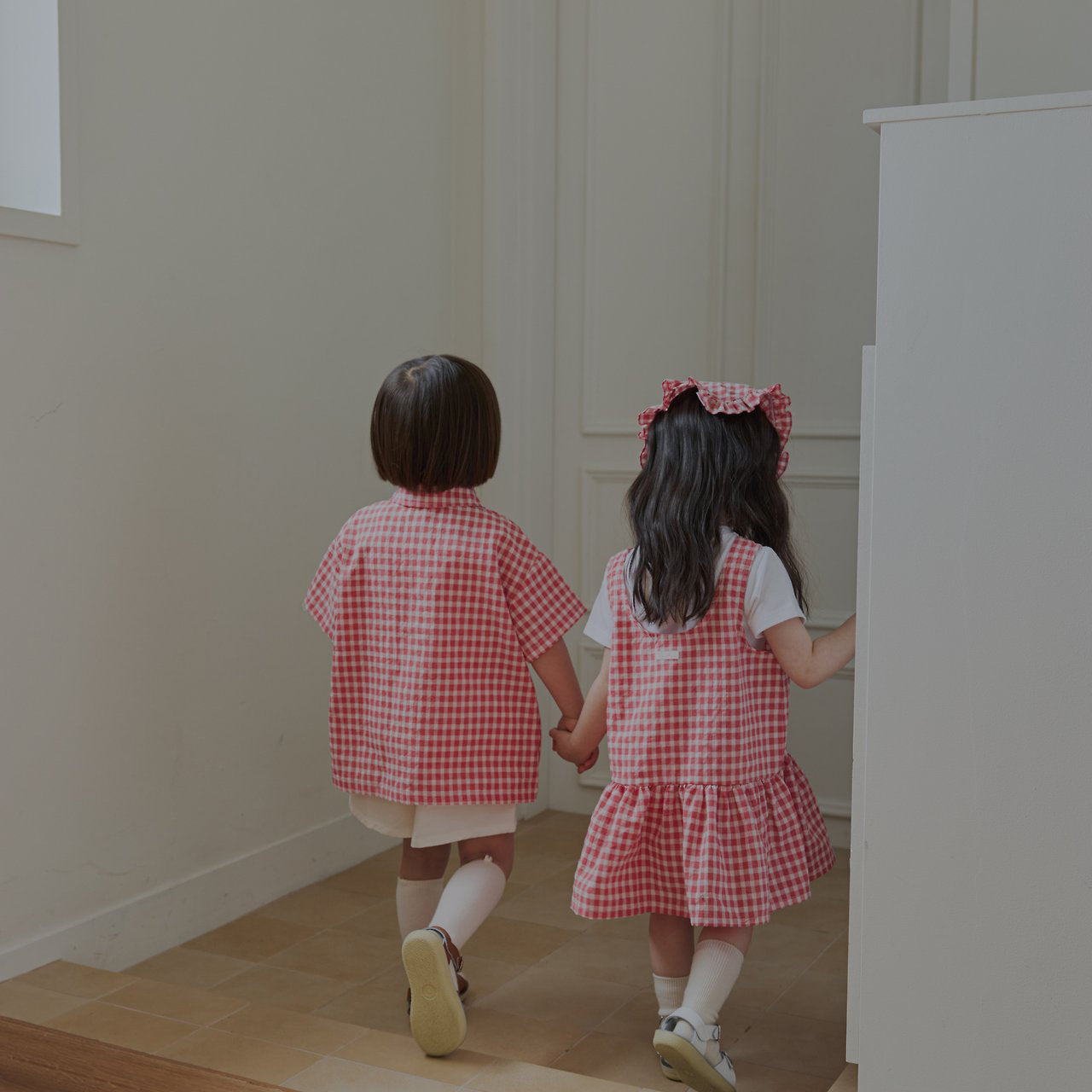 Toddler Land SS26 Peter Pan Collar Plaid Short Sleeve Shirt (1-6y) - Red - AT NOON STORE