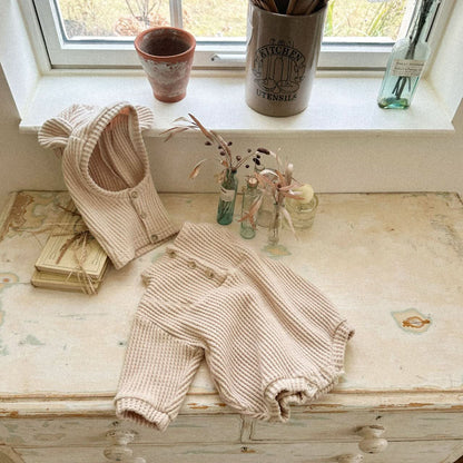 Baby Anggo Waffle Mock Neck Button Romper (3-18m) -2 Colors - AT NOON STORE