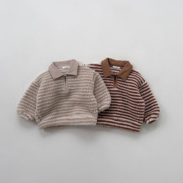 Toddler Anggo Half-Zip  Collared Stripe Sherpa Pullover (1-6y) - 2 Colors