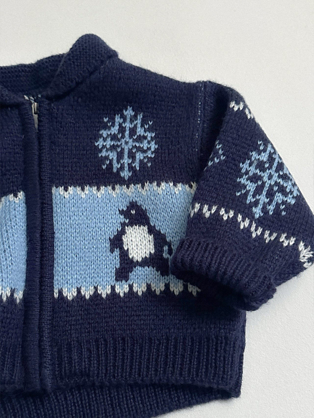 Toddler FW26 Penguin and Snowflake Jacquard Shawl Collar Zip-up Cardigan (10m-4y) - Navy