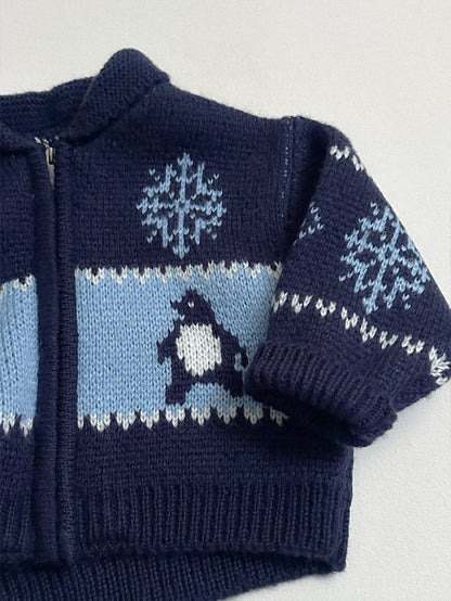 Toddler FW26 Penguin and Snowflake Jacquard Shawl Collar Zip-up Cardigan (10m-4y) - Navy