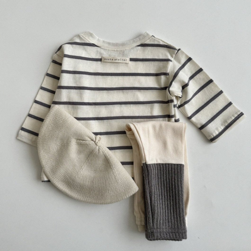 Kids Long Sleeve Stripe Top (3m-5y) - Charcoal - AT NOON STORE