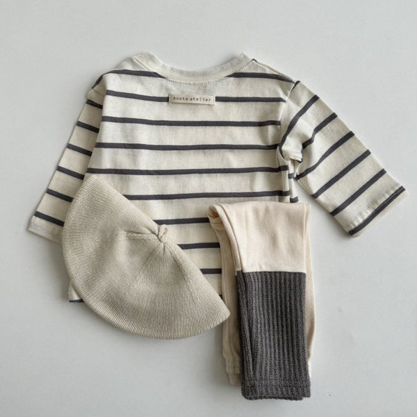 Kids Long Sleeve Stripe Top (3m-5y) - Charcoal