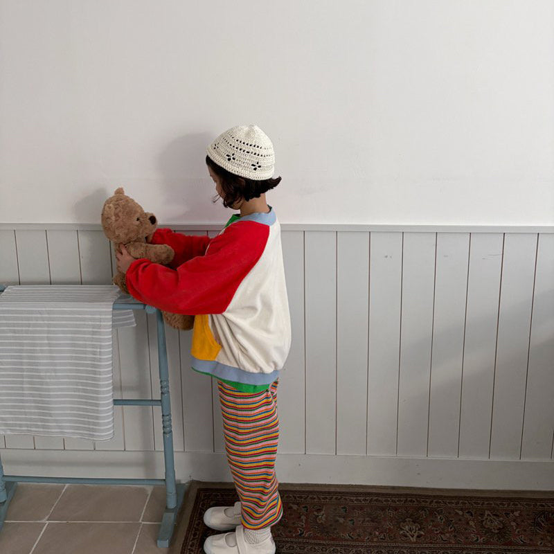 Toddler SP26 Terry Cloth Colorblock Raglan Jacket (1-6y) - Red - AT NOON STORE