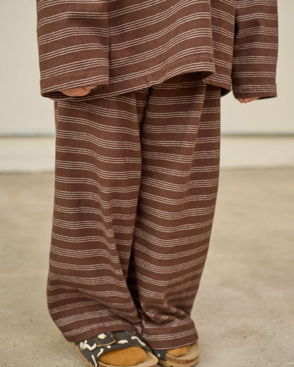 Toddler F25 Stripe Long Sleeve Top and Wide Pants Set (2-8y) - Brown - AT NOON STORE