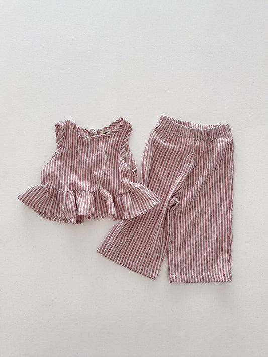 Kids Soy SS26 Stripe Peplum Top and Wide Pants Set (1-6y) - Red - AT NOON STORE