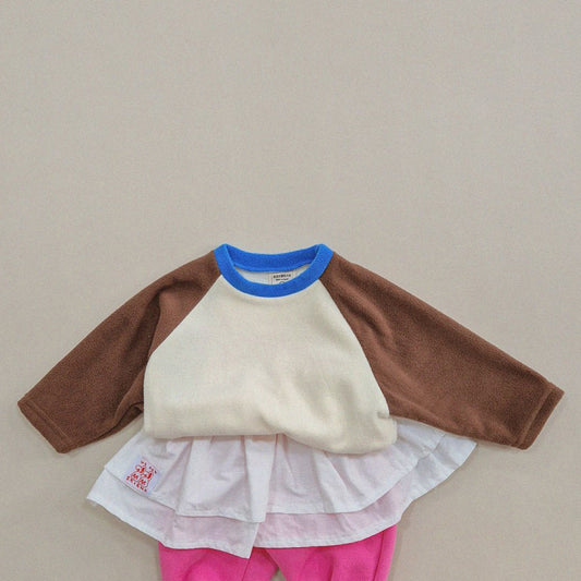 Kids Soy W24 Warm Fleece Colorblock Raglan Long Sleeve Top (1-6y) - Brown