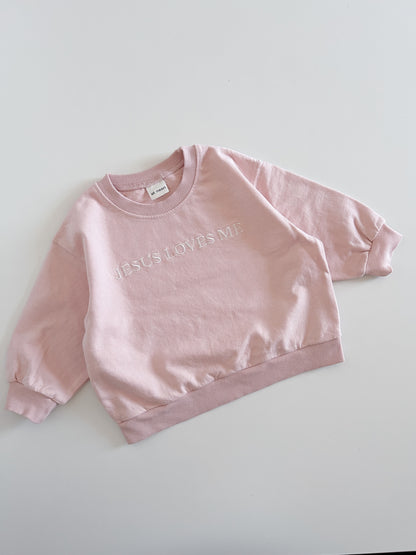 [At Noon Original Design] Kids JESUS LOVES ME Sweatshirt (6m-9y) - Pink