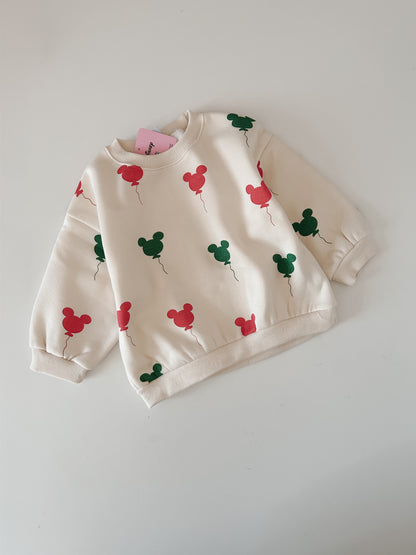 Toddler Holiday Mickey Balloon Print Brushed Fabric Long Sleeve Sweatshirt and Jogger Pants Set (1-6y) - Cream