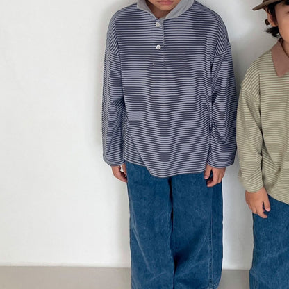 Toddler F25 Striped Contrast Collar Long Sleeve Top (3-7y) - 2 Colors - AT NOON STORE