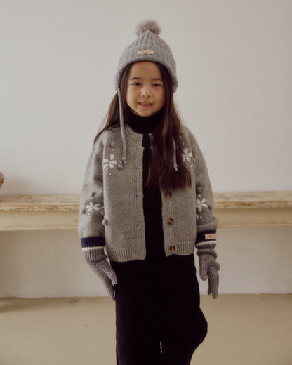 Kids W25 Floral Jacquard Cadigan(3-8y) - Gray