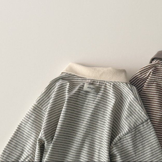 Toddler AMG SP26 Stripe Collared Top (1-6y) - Heather Gray - AT NOON STORE