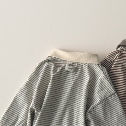 Toddler AMG SP26 Stripe Collared Top (1-6y) - Heather Gray - AT NOON STORE