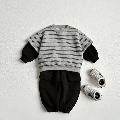 Toddler W25 Warm Stripe Layered Long Sleeve Sweatshirt (1-10y) - 2 Colors