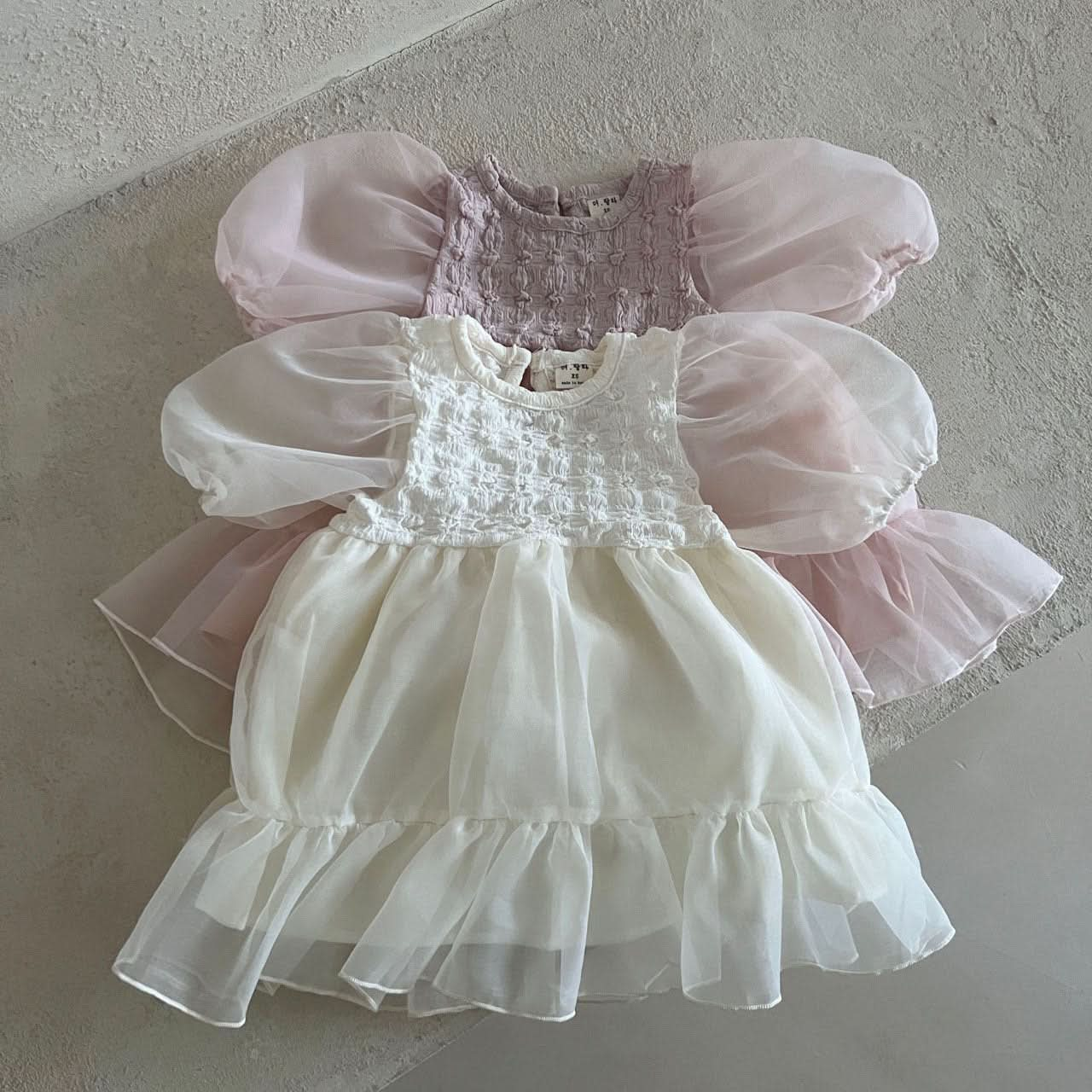 Kids Lala S25 Short Puff Sleeve Tutu Dress (1-6y) - Ivory - AT NOON STORE