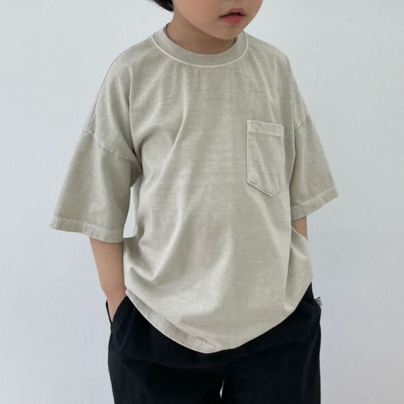 Kids S25 Front Pocket Pigment Dyed Short Sleeve Top (2-7y) - 2 Colors - AT NOON STORE