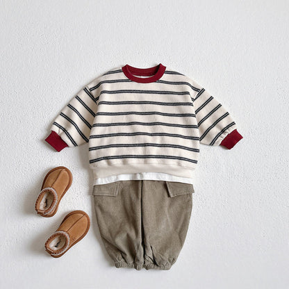 Toddler W25 Warm Stripe Sweatshirt and Jogger Pants Set (1-6y) - 3 Colors