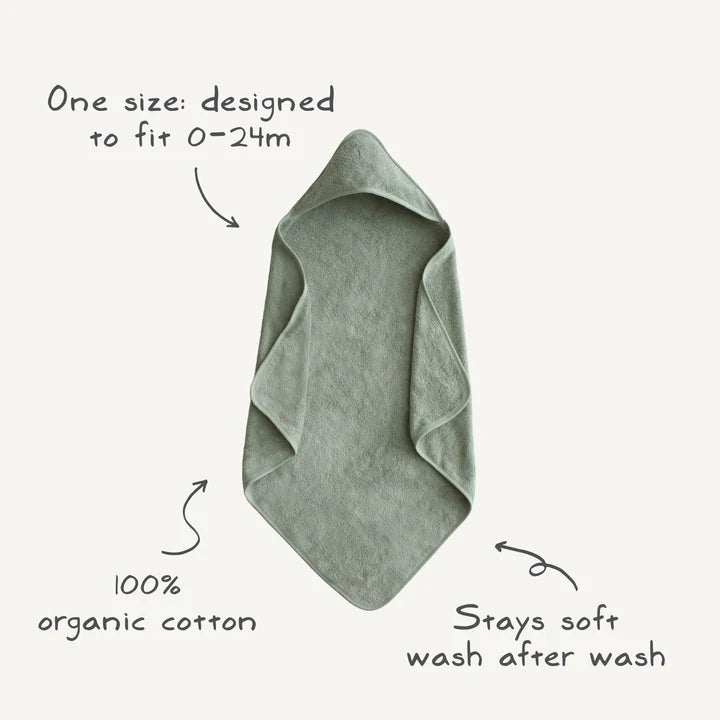 Mushie Organic Cotton Baby Hooded Towel - Sea Mist