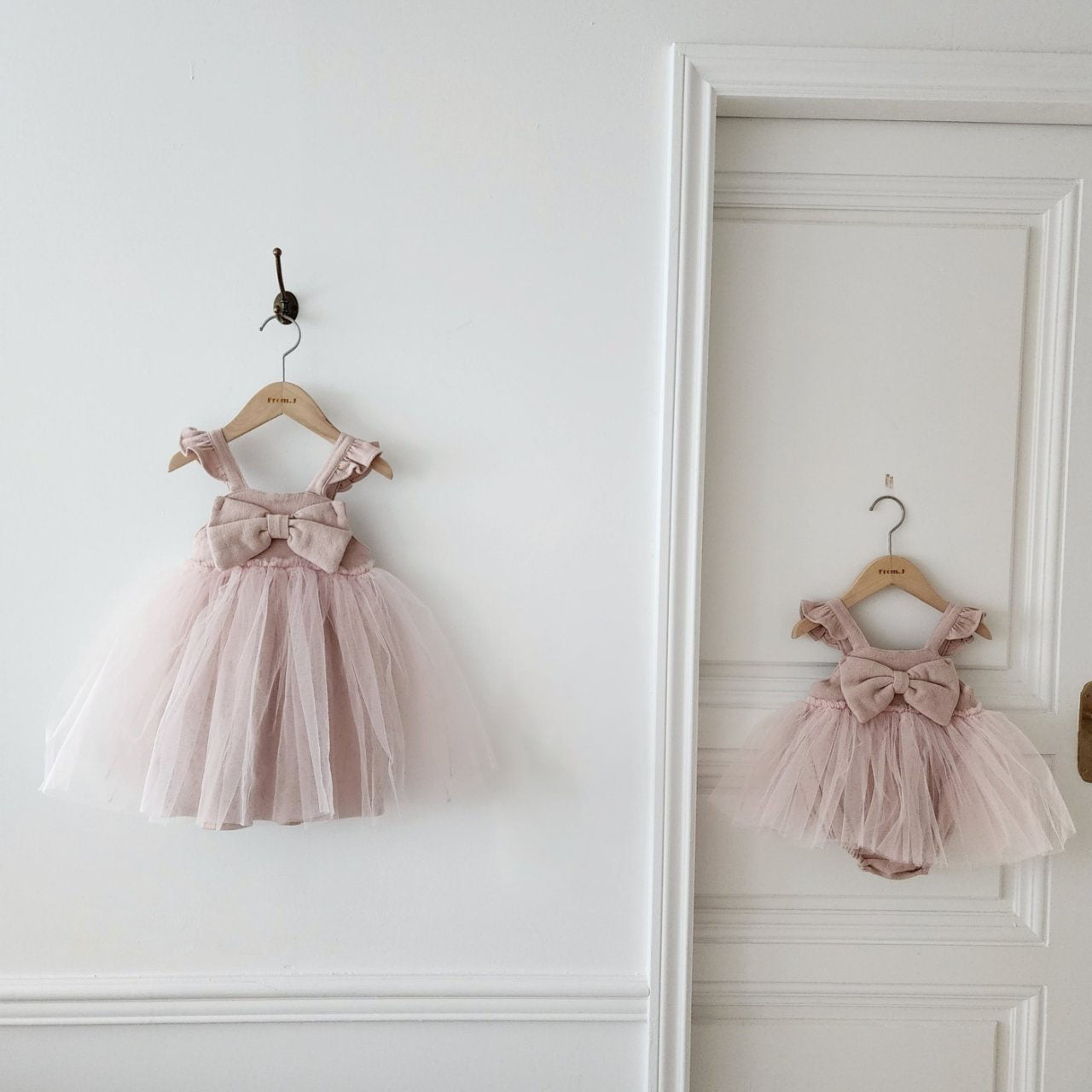 Baby Ruffle Shoulder Sleeveless Front Bow Tutu Dress Romper (3-18m) - 2 Colors - AT NOON STORE