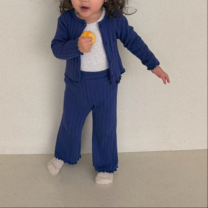 Baby/Toddler Bella F26 Lettuce-Edge Ribbed Flare Pants (1-6y) - Blue
