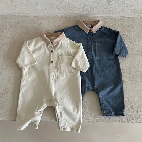 Baby Chest Pocket Shirt Jumpsuit (0-18m) - 2 Colors