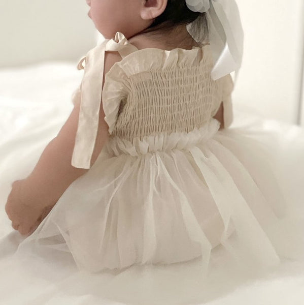 Baby Tie Shoulder Smocked Bodice Tutu Dress Romper (6-18m) - 2 Colors